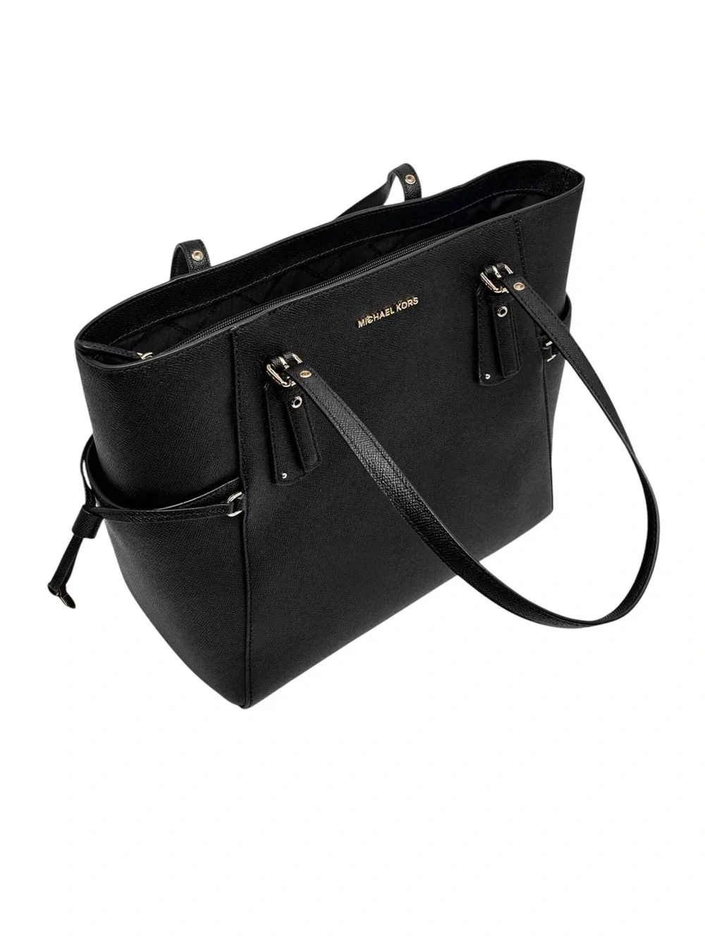 MICHEL KORS VOYAGER Black Saffiano Leather Tote with Exterior Pockets NWOT